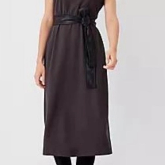 Ann Taylor faux leather belted flare midi dress - Picture 2 of 10